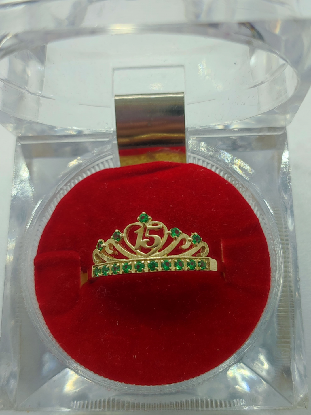 Anillo corona piedras verdes